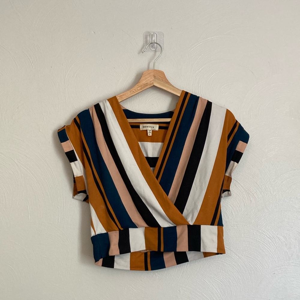 Burnt Orange Striped‎ Cap Sleeve Crop Blouse